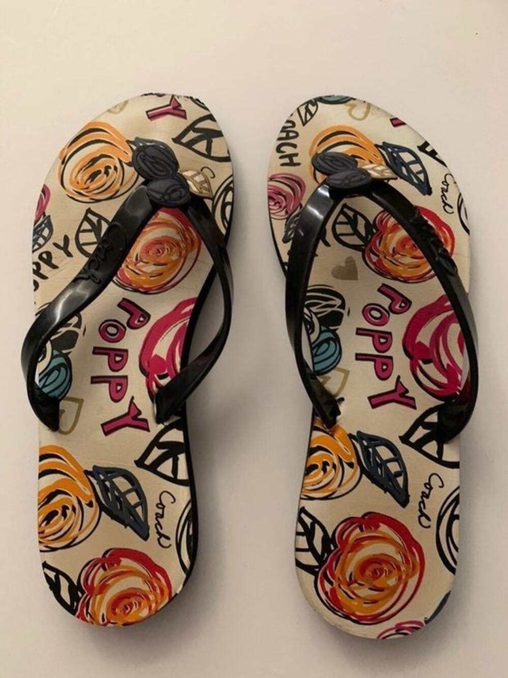 Women's COACH Casey Flip Flops Poppy Rubber Size 5